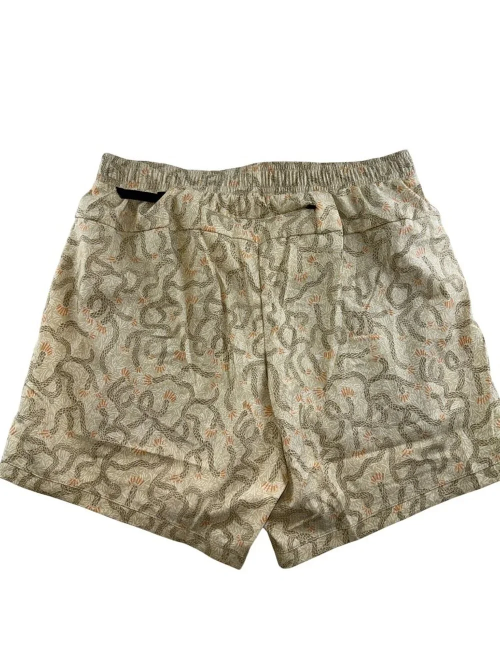 prAna Men's Board Shorts NWT Medium Olive Tan Abstract Print Pull On Swim Trunks